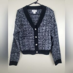 Jessica Simpson Women's Black and White Cardigan Sweater Size L